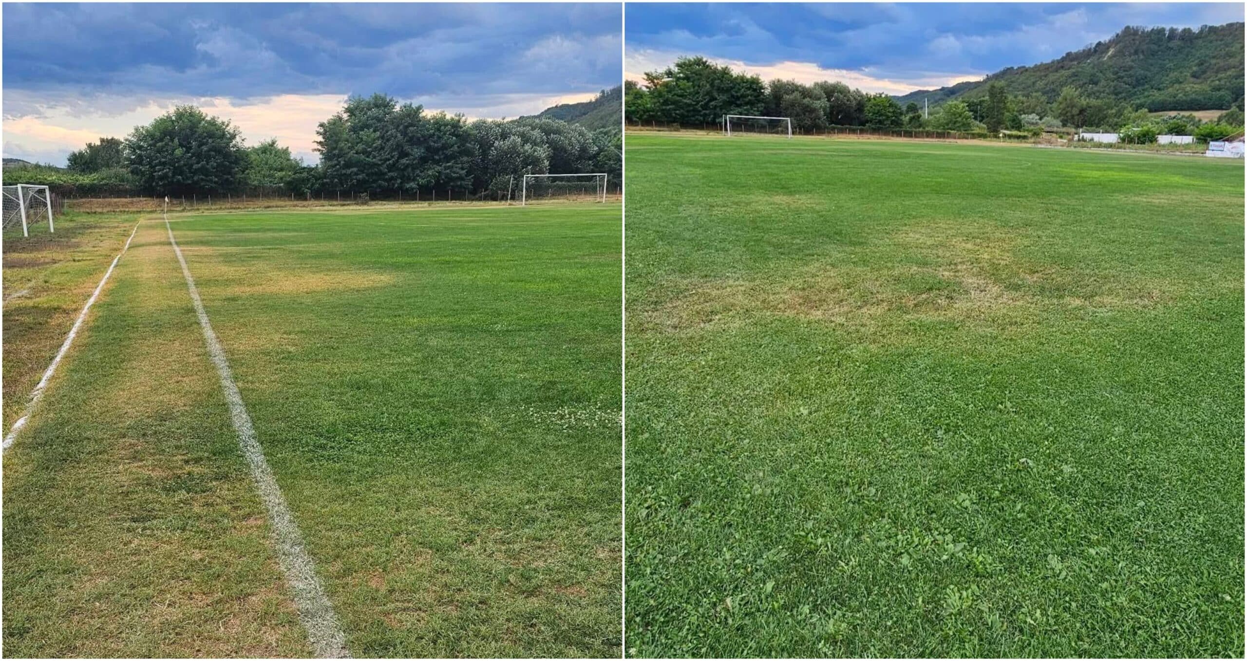 Gazonul de la Copșa Mică, în luptă cu seceta înaintea primului meci din Superliga Sibiu