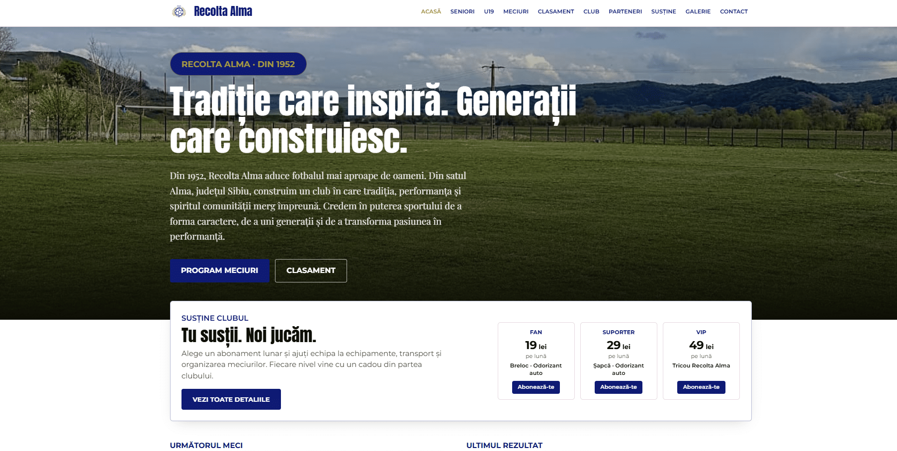 Recolta Alma și-a lansat propriul website. Exemplu în Liga 4 Sibiu pagina web recolta alma liga 4 sibiu